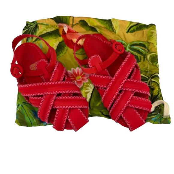 Farm Rio Zigzag Stitch Sandal In Red Size 8 - Picture 4 of 10